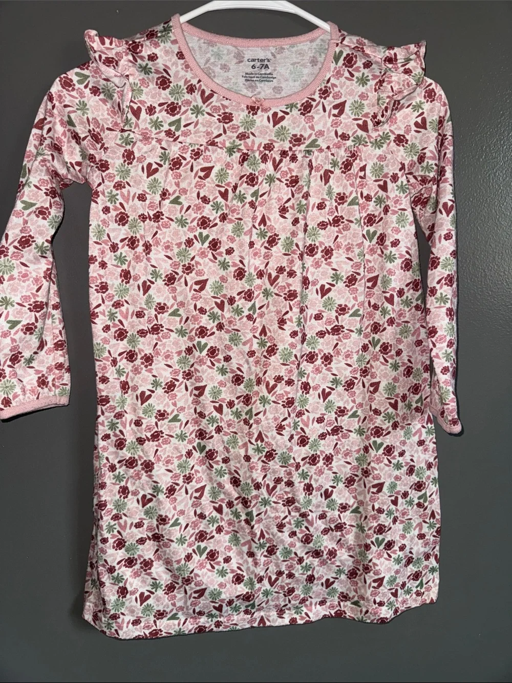 Carter's Pink Floral Ruffle-Shoulder Nightgown